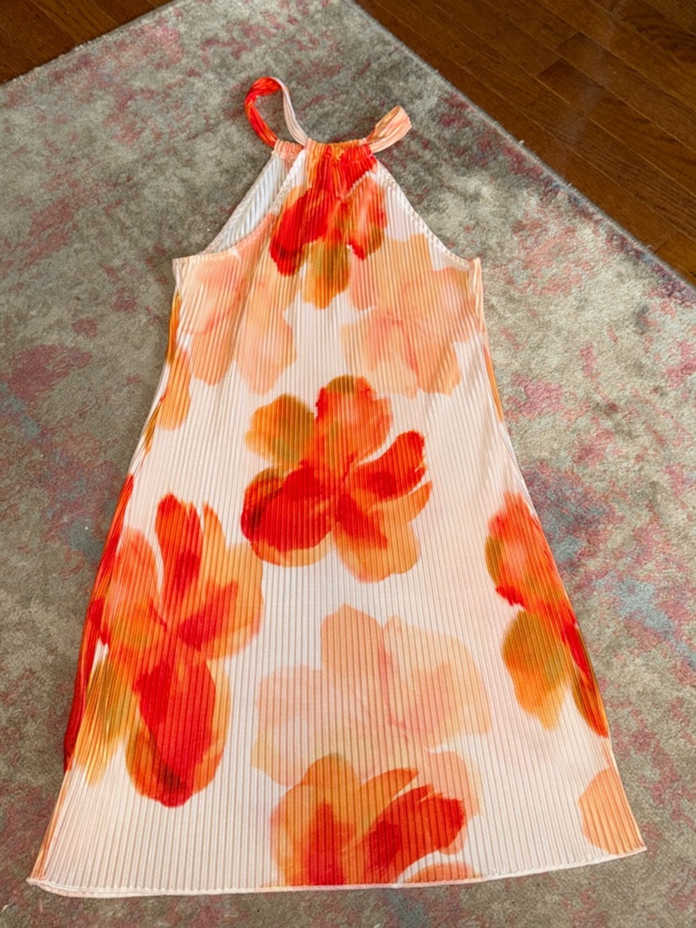SHEIN Peach & Orange Pleated Floral Tank Dress